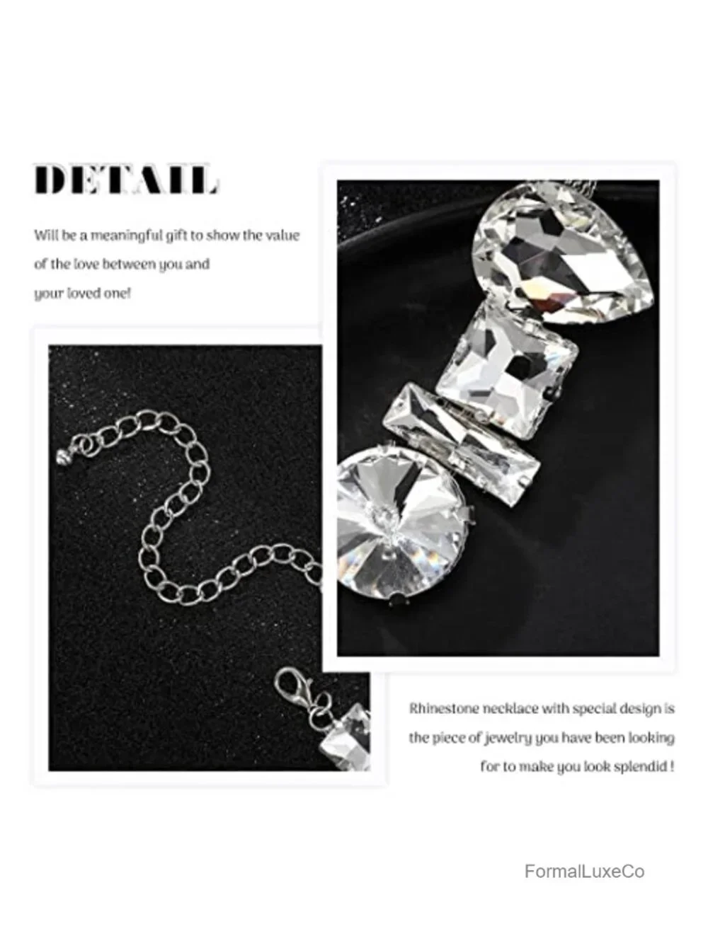Rhinestone Choker Necklace Big Diamond Jewelry Cable Chain Lobster Clasp